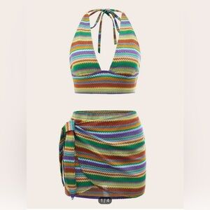 Colorful Striped Halter Top and Skirt Set